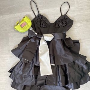 ABS Allen Schwartz Black Two-Tone Layered Satin Dress *Original $299*